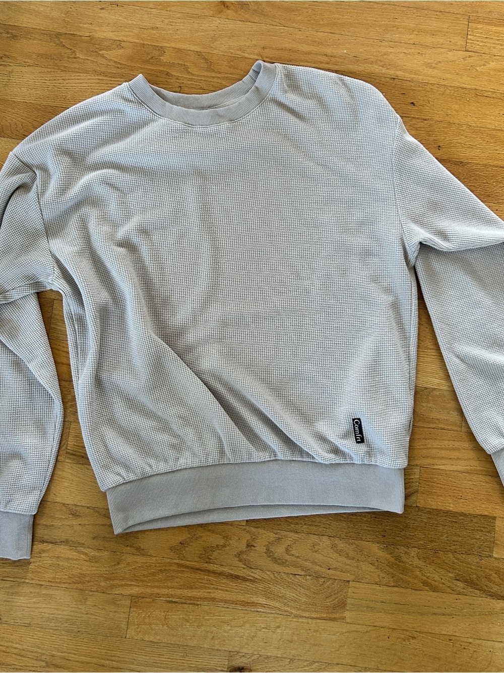 Comfrt Beige Waffle Knit Lounge Long-Sleeve Crewneck Top